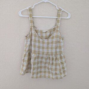Blu Pepper Plaid Green Babydoll Peplum Tank Top Summer 90's Size S